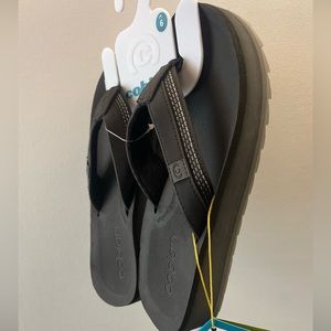 Cobian wedges size 6, 10 black platform sandals faux leather strap heels